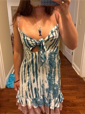 Ocean Drive Blue and White Tie-Front Tiered Sundress